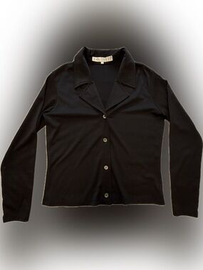 Vintage 90s Van Tisse Black Collared Button-Up Top